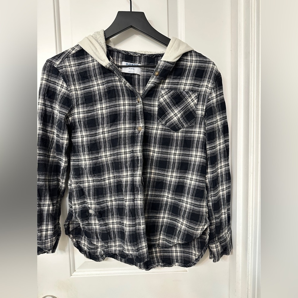 Old Navy Kids Checkered Hoodie Shirt - Black and White